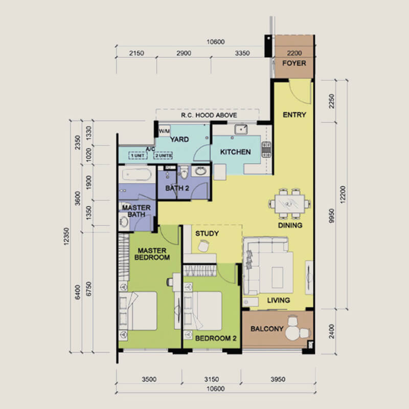 2 Bedrooms + Study